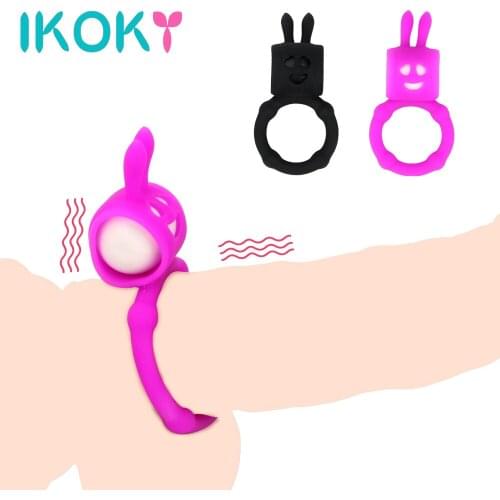 IKOKY Rabbit Cock Rings Sex Toys for Men Delay Ejaculation Penis Extender Enlargement Clitoris Stimulate Vibrator Penis Rings
