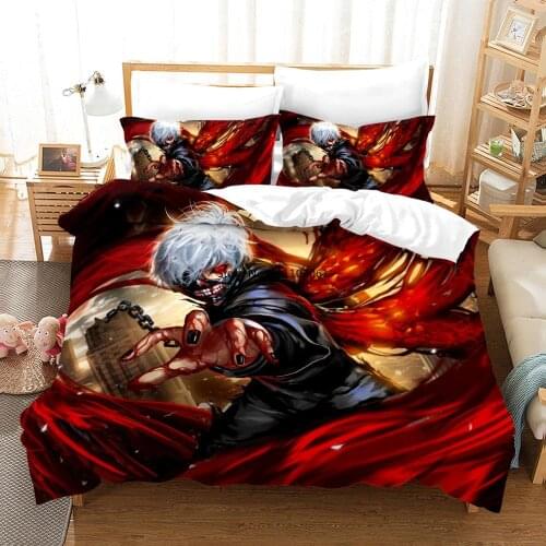 Tokyo Ghoul Bedding Set Anime Cartoon Microfiber Duvet Cover Pillowcases King Size Home Bedclothes Children Boys Girls Bed Sets