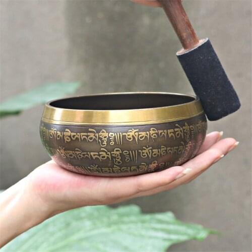 12cm Copper Singing Bowl Manual Tapping Metal Craft Buddhist Bowl Religious Tibetan Meditation Music Bowl Musical Instrument