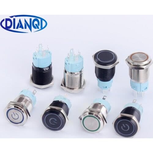 16mm Waterproof Metal Push Button Switch With LED light RED BLUE GREEN YELLOW Self-locking and Momentary illuminated button
