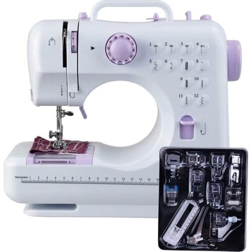 Mini 12 Stitches Sewing Machine Household Multifunctional Double Thread and Speed Free-Arm Crafting Mending Machine LED EU Plug