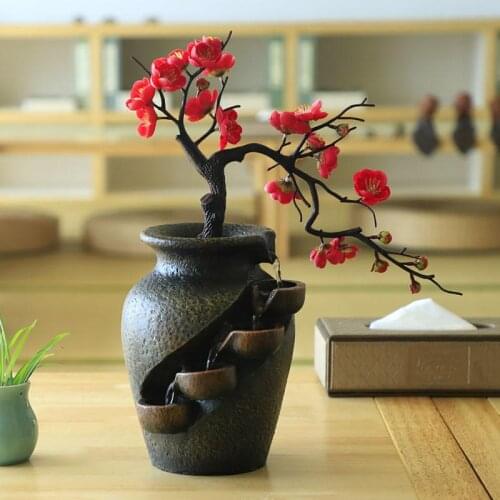 Creative Home Garden Simulation Plant Vase Crafts Resin Waterfall Fountain Home Office Desktop Flowing Water Landscape Ornament