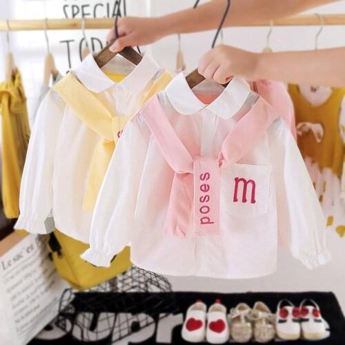Fashion Girls Shirt Clothes 2021 Spring Autumn Tops Kids Children Baby Infants Princess Lapel Collar Letter Shirts Outfits
