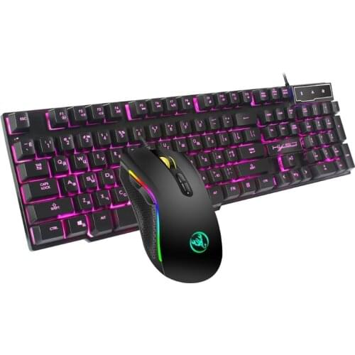 LX9B R8 Three Color Backlit USB Wired Gaming Keyboard and Mouse Set for Notebook Desktop Games Gamer Working