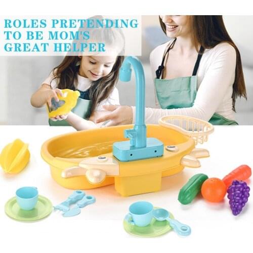 14Pcs/Set Dishwasher Toy Set 180 Degrees Rotation Educational Electric Calf Dishwasher Dollhouse Miniature Kitchen Kids Toys Kit
