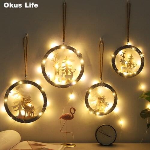 Wood Elk Animal Wall Mounted Home Decoration Wall Hanging For Bedroom Decorate Gift No Drill with 2m LED Star Party String Light