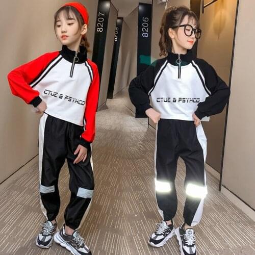 2021 Spring New Kid Girls Clothes Suits Pullovers Sweatshirt Reflective Sweatpant Jogger Pants 4 to 12 Years Girl Tracksuit Sets