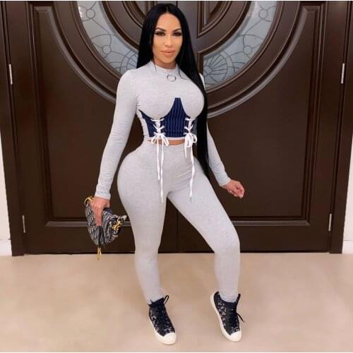 Fall 2 Two Piece Set Women Outfits Cross Bandage Shirt Long Sleeve Crop Top Joggers Pants Women Matching Sets Tracksuits Clothes