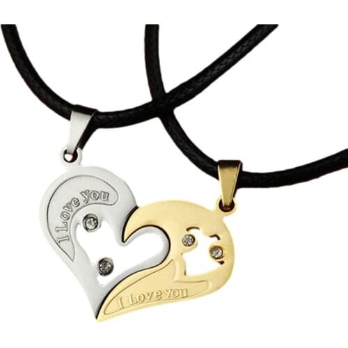 1 Pair Crystal heart Shape Stainless Steel Necklace for Couple Black Rope Hollow Out Lovers Jewelry Pendant 2021 Trendy On Neck