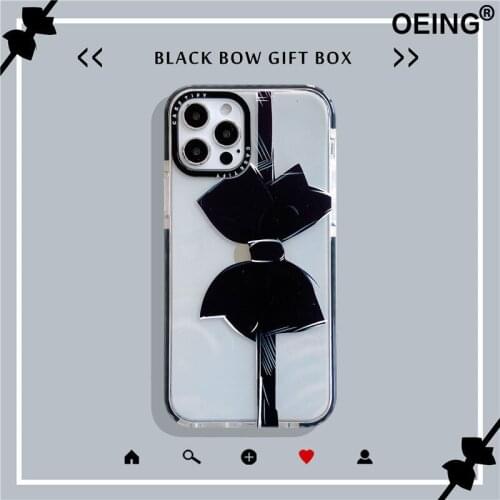 OEING Transparent Black Bow Gift Phone Case For Iphone 12 Pro Max Mini 11 7 8 Plus X XS Max XR SE 2020 Soft TPU Thin Case Cover