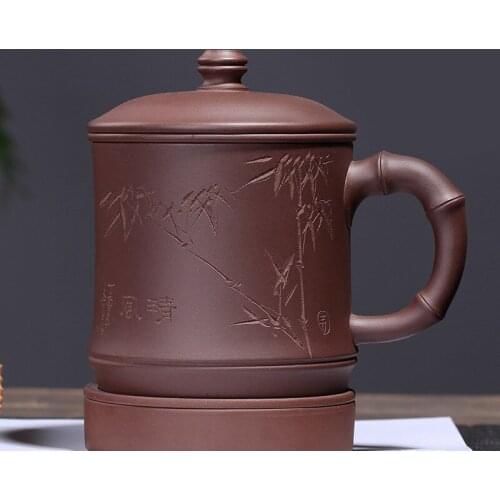 Custom made gift from purple clay, raw ore, handmade bamboo cup, tea set and gift box