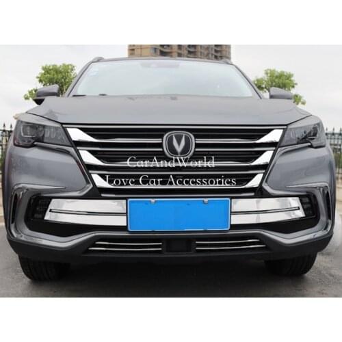 For Changan CS85 Coupe 2019 2020 Front Grilles Mesh Strips License Bumper Garnish Trims Stainless Steel Molding Car Accessories