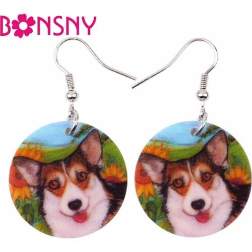 Bonsny Siberian Husky Pattern Acrylic Bohemian Drop Dangle Round Long Earrings For Women Fashion Dog Jewelry 2017 New Bricons
