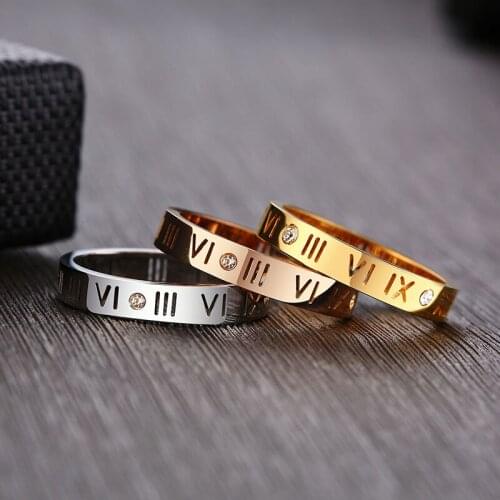 Roman Numerals Rings Women Stainless Steel With Cubic Tail Ring Wedding Jewelry
