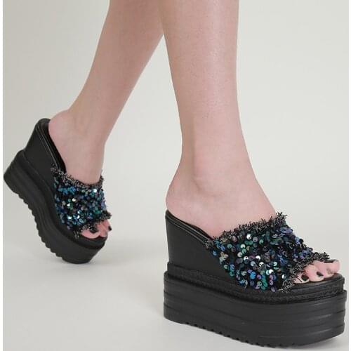 Women Slippers Crystal shoes Wedges Slides For Women High Heels Fashion Summer Beach Shoes 2021 Female Platform Sandalias New