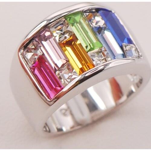 Pink Crystal Zircon Morganite Peridot Women 925 Sterling Silver Ring F804 Size 6 7 8 9 10