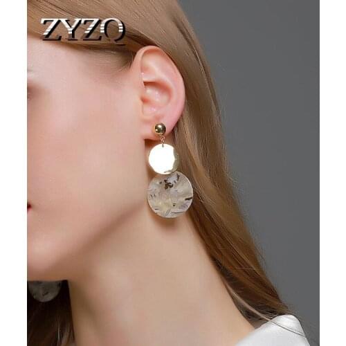 ZYZQ New Geometric Round Earrings For Women Retro Alloy Acrylic Floral Disc Pendant Earrings Cocktail Party Jewelry