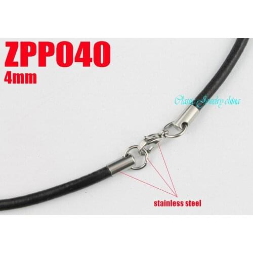 14"-38") 4mm black real leather necklace stainless steel accessories jewelry DIY parts 20pcs ZPP040