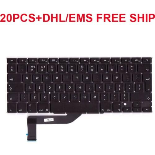Free DHL/EMS 20pcs UK Keyboard For Macbook Pro Retina 15" a1398 Year 2012 mc975 mc976