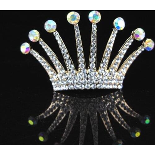 Shiny Bridal Wedding Party Prom Rhinestones Crown Women Girl Gold Hair Comb Pin Clip Tiara