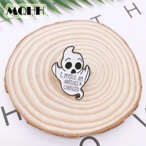 Cartoon Fun White Halloween Ghost Bones Enamel Brooch Alloy Badge Cowboy Clothes Bag Pin Accessories Punk Jewelry Gift Friends