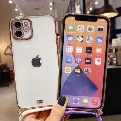 Lanyard Case Cover For iPhone 12 11 Pro Max For iPhone XS Max XR 8 7 Plus Matte Soft Silicone Transparent Phone case