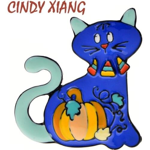 CINDY XIANG New Cute Cat Brooches and Pins for Kids Women Fashion Enamel Alloy Pumpkin Brooch Coat Dresses Pin Halloween Gifts