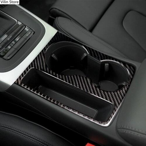 For Audi A5 A4 B8 2009-2015 Carbon Fiber Trim Cup Holder Decorative Frame Decal Cover Sticker Cover Car Styling Accessories