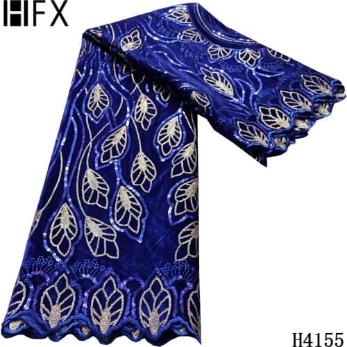 HFX Lace Fabric Velvet Sequins Embroidered African Lace 2020 High Quality Soft Velvet Nigerian Lace For Party Dress 5 yards