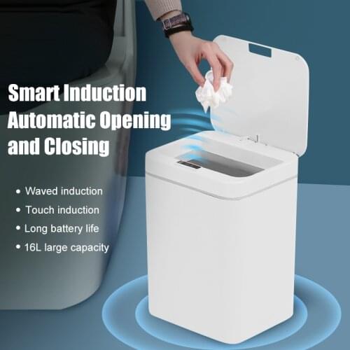 16L Smart Induction Trash Can USB Charging Rubbish Can Home&Kitchen Touch Sensor Garbage Bucket Free 5 Rolls Of Garbage Bags
