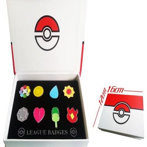10 Sets Pocket Monster Pokemon Kanto 8 Metal League Gym Badge Pin Pip Gen Cosplay Prop Collection Set 80*Badges + 10* Boxes