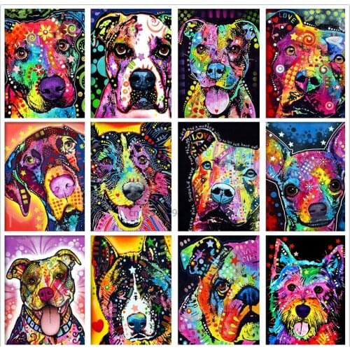 5D DIY Full Square Round Drill Diamond Painting Colorful Dog Pit Bull Animal Diamond Mosaic Embroidery Cross Stitch Home Decor