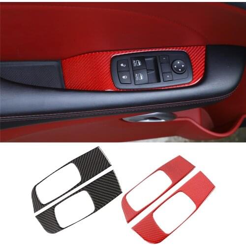 Real Carbon Fiber Window Lift Switch Button Decorative Cover for Dodge Challenger 2015+ Interior Car Accessories