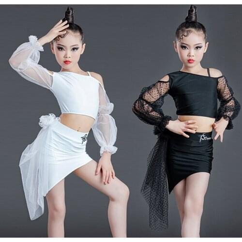 New ChildrenS Latin Dance Costume Fairy Yarn Sleeve Split Suit Girls Latin Dance Practice Clothes Performance Costumes DN8040