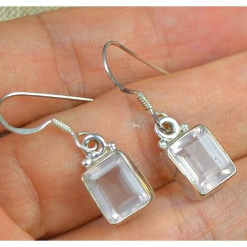 LoveGem Genuine Rose Quartz EARRINGS 925 Sterling Silver, 34.3mm, AE0191
