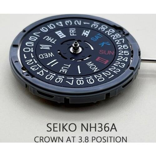 SEIKO Mechanical Watch Movement NH36 Black Datewheel 3/3.8 O'Clock Crown Standard Mechanism Brand Watch Replacement Parts Japan