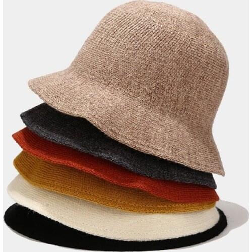 Fashion Knitted Bucket Hat Women Fall Winter Fisherman Hat Female Outdoor Street Dome Panama Basin Cap Solid Color chapeau femme