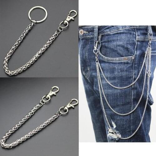 Fashion Necklace Stainless Steel Long Metal Wallet Chain Leash Pant Jean Keychain Ring Clip Mens Hip Hop Jewelry