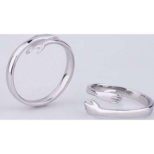 Fashion Warm Hug Hand Shape Simple Cuff Ring Love Hug Couple Open Ring Ring Commemorative Jewelry