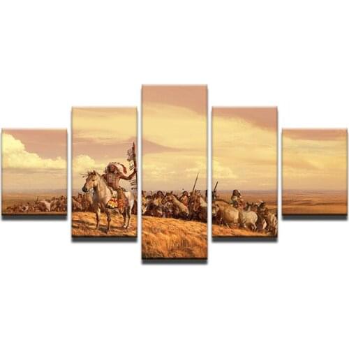 HD Prints Modular Pictures Canvas Paintings Framework Home Decor 5 Pieces Modern American Native Tribes Indian Posters Wall Art