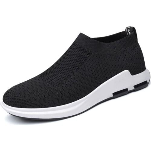 Fly mesh mens Casual Shoes Sneakers Breathable Men Sock Shoes Slip On Men Sneaker 2019 Summer Outdoor Fashion Black Sportshoes