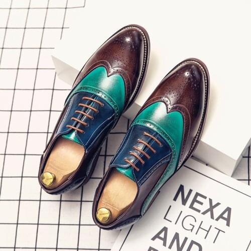 EMOSEWA Brand Size 38~48 Men Dress Shoes Handmade Brogue Style Paty Leather Wedding Shoes Men Flats Leather Oxfords Formal Shoes