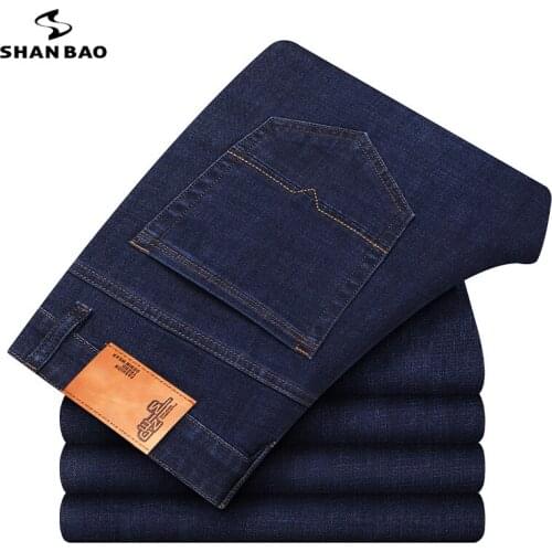 SHAN BAO 2021 Autumn Brand Straight Loose Denim Jeans Classic Style Business Casual Mens Fit Stretch Fashion Jeans Blue Black