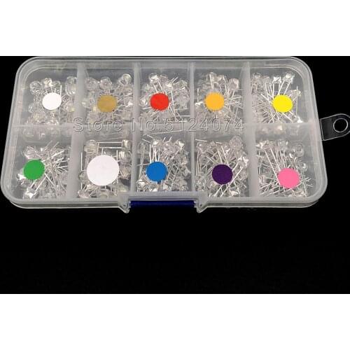 200pcs/lot 5MM F5 10 color Mixed Box Straw hat warm white/red/Orange/Yellow/Green/Blue/UV/Pink LED Light Emitting Diode Kit Sets