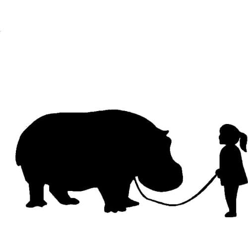 Funny Girl Walking A Hippo Car Sticker Windshield Bumper Motorcycle Decal High Quality KK Vinyl Cover Scratches Waterproof PVC