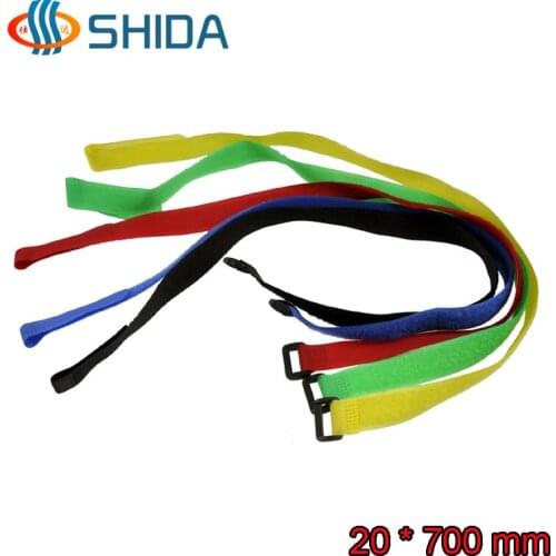 25pcs/lot 2cm x 70cm Nylon Cable Ties Hook and Loop Strap Fastener Tape with Plastic Buckle for Wire Management