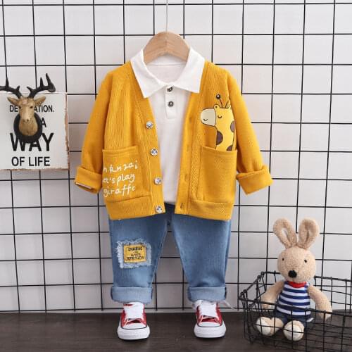 Autumn Children Baby Clothes suit Boys Girls sports Coats cartoon coat t-shirt jeans 3Pcs/sets Kids clothing Toddler Tracksuits