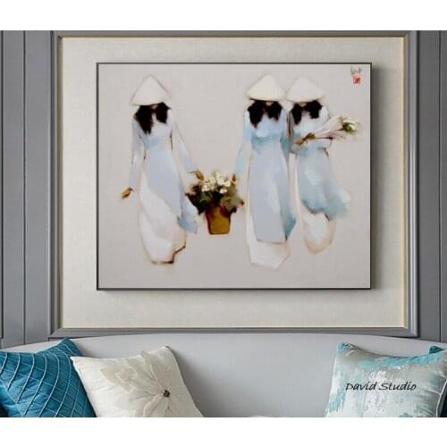 Hand pained National Art Oil Painting Minimalist Romantic painting School Girl Modern Art Figure Painting