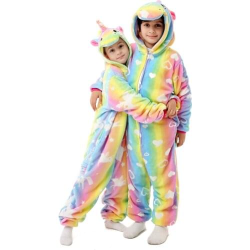 New Style Kids Unicorn Kigurumi Pajamas Boy Girl Sleepwear Pyjama Onesie Funny Child Onepiece Halloween Animal Cosplay Costume