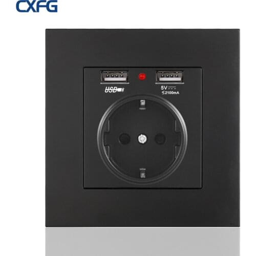 CXFG EU Standard Double USB Socket Wall USB Power Socket, PC Material Panel, Bedroom Kitchen Socket, AC 110V-250V 16A Embedded